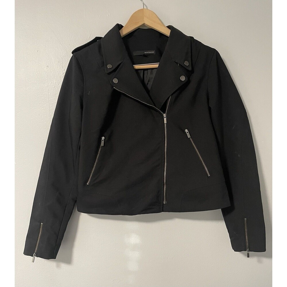 Harve Bernard Womens Black Moto Jacket Asymmetrical Zip‎ Pockets Size M